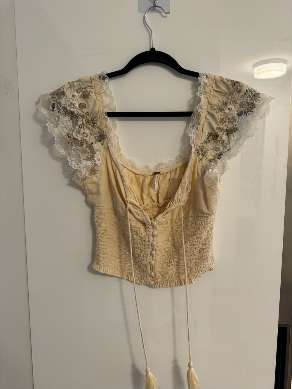 Free People Cream Floral Lace-Trim Corset Camisole